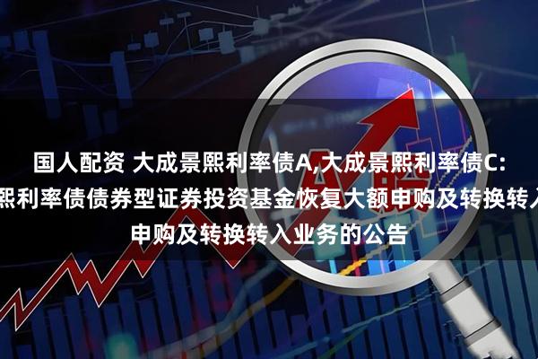 国人配资 大成景熙利率债A,大成景熙利率债C: 关于大成景熙利率债债券型证券投资基金恢复大额申购及转换转入业务的公告