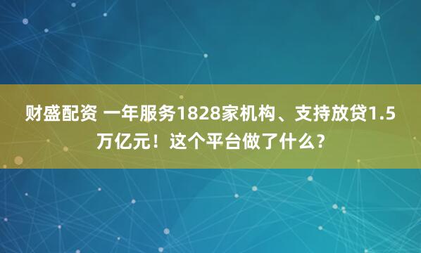 财盛配资 一年服务1828家机构、支持放贷1.5万亿元！这个平台做了什么？